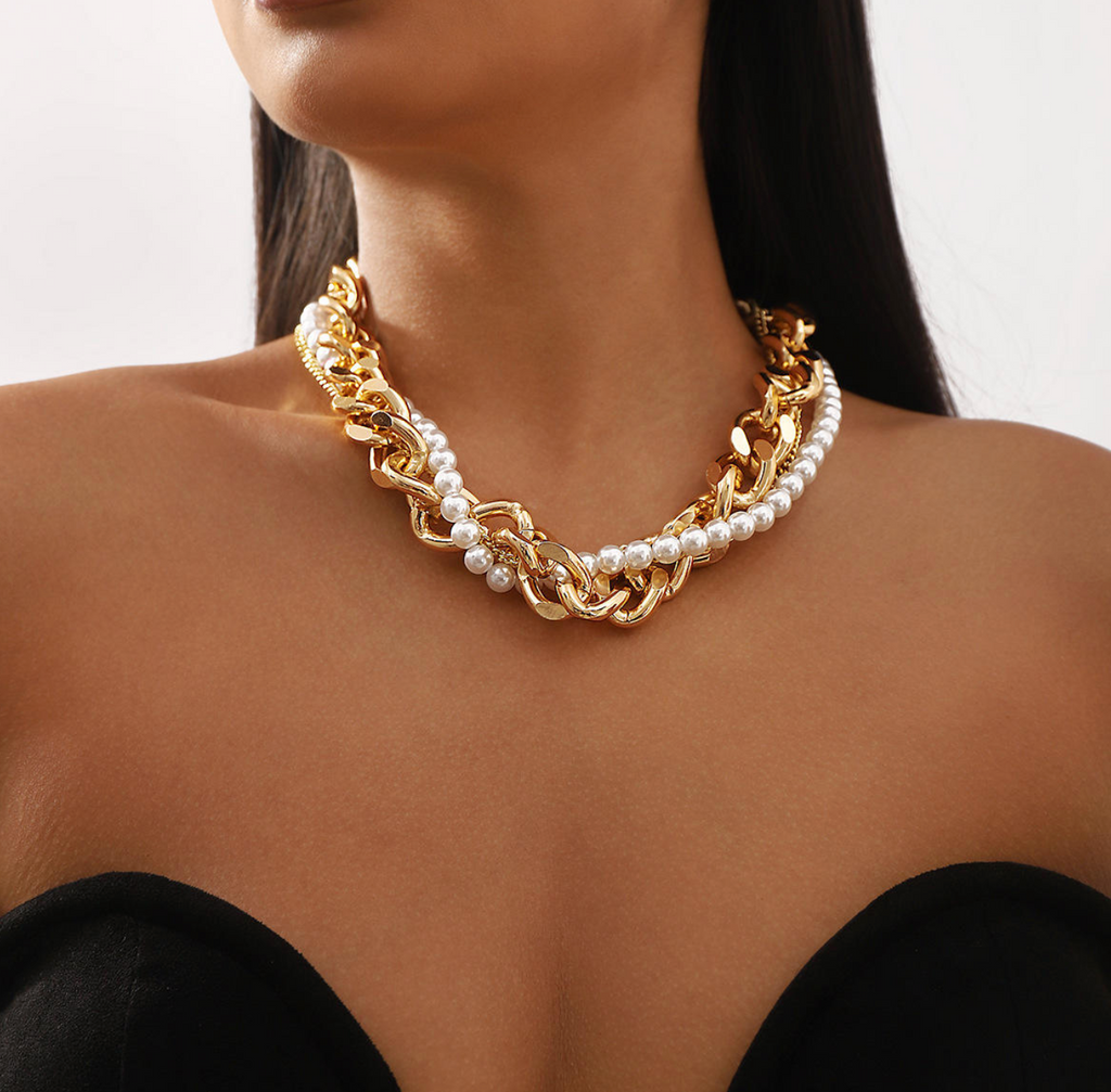 Vintage Pearl Layered Choker Necklace for Women
