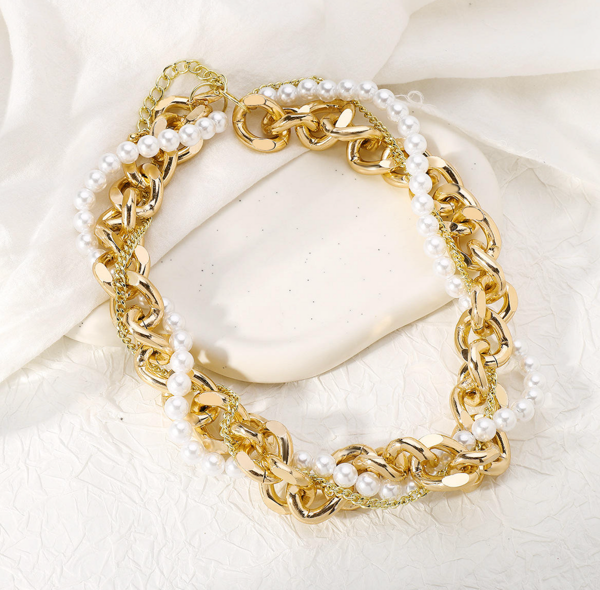Vintage Pearl Layered Choker Necklace for Women
