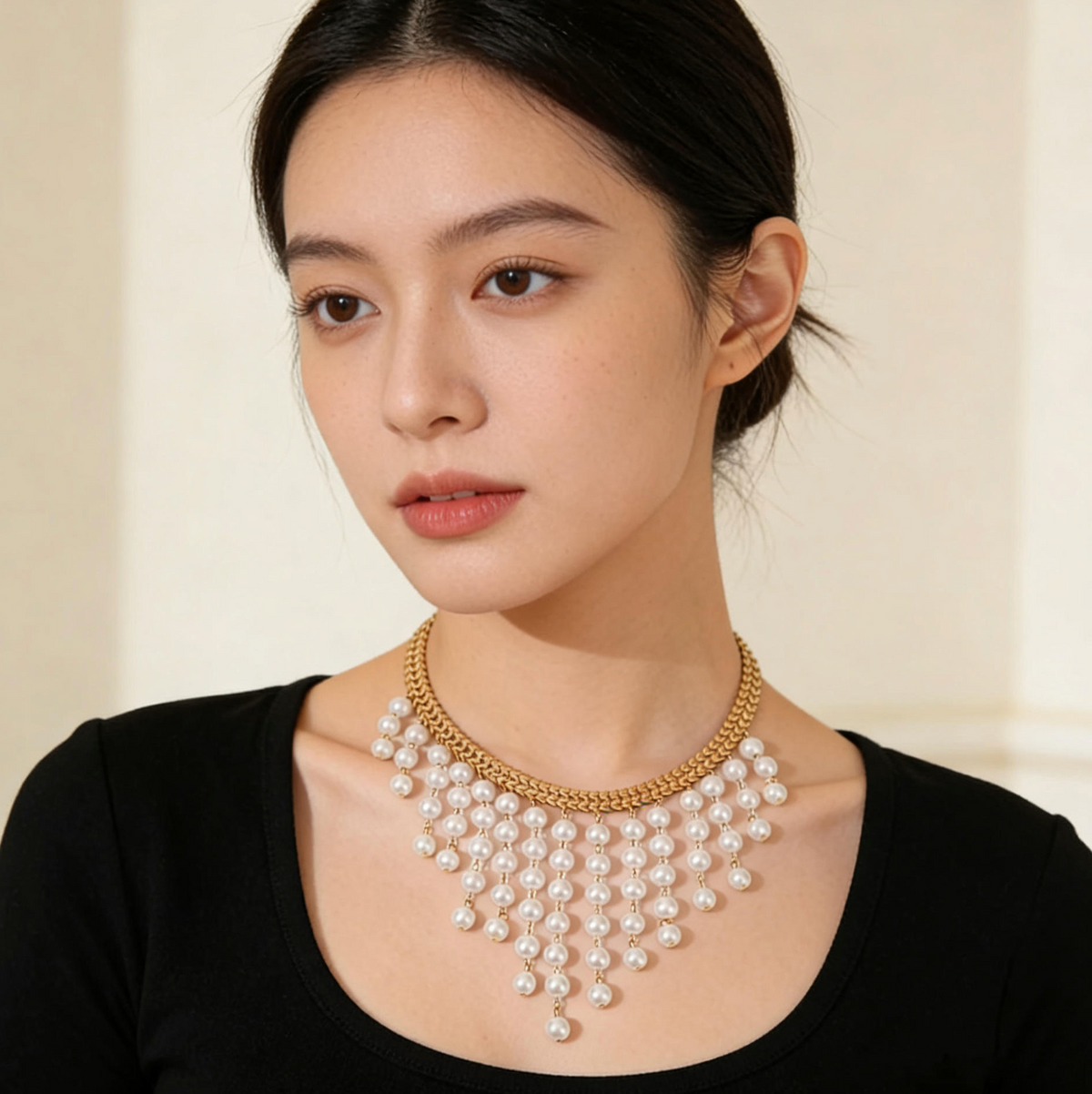 Multi-Layer Long Pearl Tassel Necklace for Women – Elegant Layered Statement Jewelry