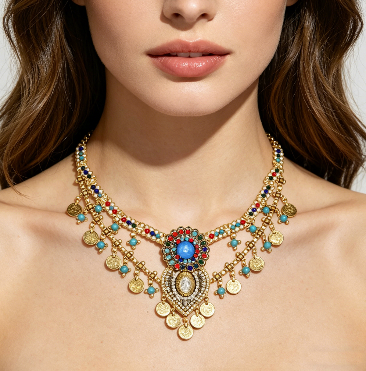 Multi-Beaded Ethnic Statement Necklace for Women – Retro-Inspired Bohemian Fashion Jewelry