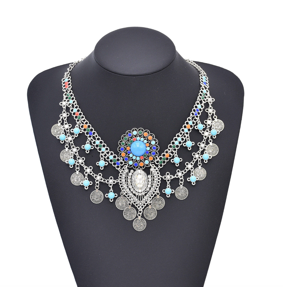 Multi-Beaded Ethnic Statement Necklace for Women – Retro-Inspired Bohemian Fashion Jewelry