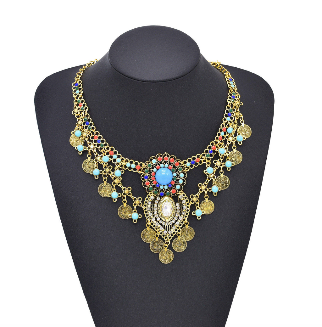 Multi-Beaded Ethnic Statement Necklace for Women – Retro-Inspired Bohemian Fashion Jewelry